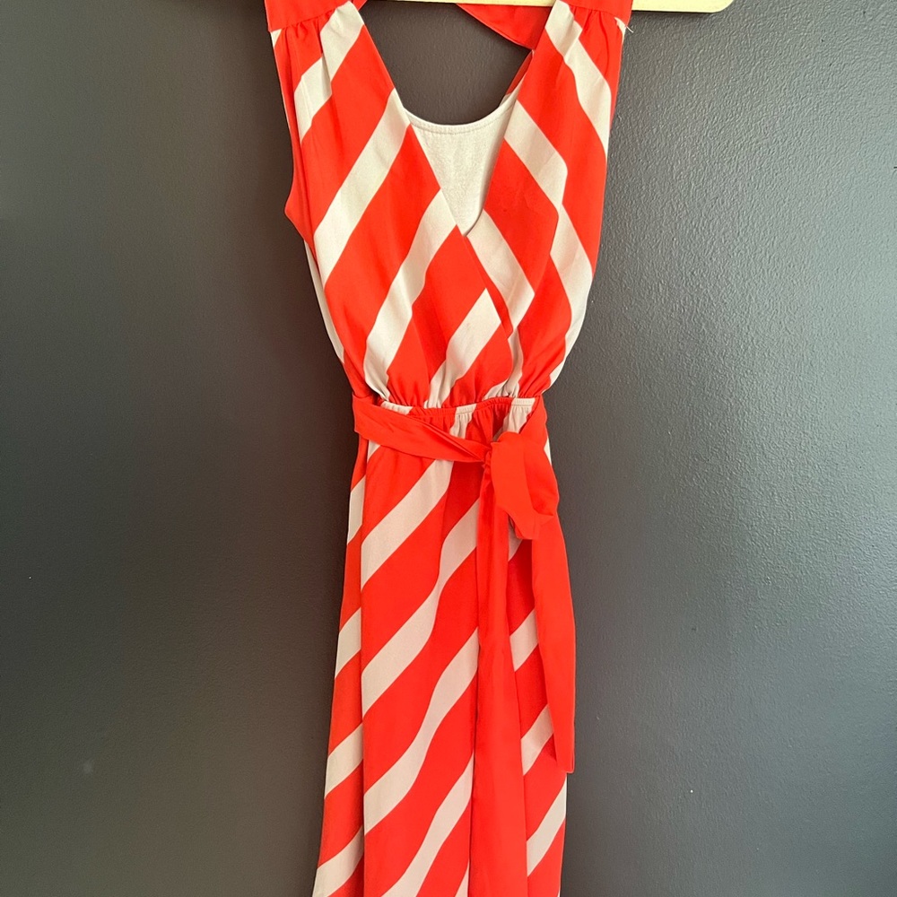 Express orange/cream midi dress